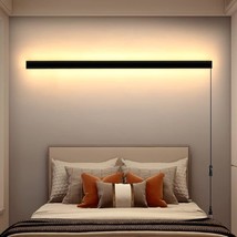 Modern Plug In Long Wall Sconce, 39&quot; Black Matte Led Wall Lights, 20W Warm White - £81.52 GBP