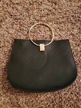 Black Women&#39;s Handbag Purse Gold Ring Handles Snap Closure Removable Str... - £8.14 GBP