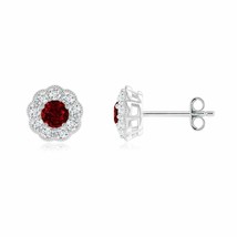 ANGARA 3.5mm Natural Ruby Halo Stud Earrings in Sterling Silver for Women, Girl - £432.78 GBP+
