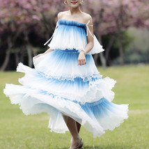 Blue Tiered Tulle Maxi Skirt Outfit Women Custom Plus Size Long Tulle Skirt image 8