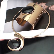 Big Oval Resin Set Jewelry Metal Torques Cuff Bracelet Bangles Necklace Women Al - £25.22 GBP