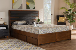 Naoki Dark Gray Fabric Upholstered Walnut Queen Storage Bed w/Six Drawers - $18,540.03 MXN
