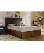 Naoki Dark Gray Fabric Upholstered Walnut Queen Storage Bed w/Six Drawers - $18,540.03 MXN