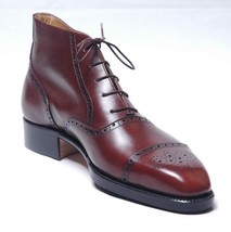 Optimal Merlot Red High Ankle Brogue Cap Toe Real Leather Formal Boots For Men - $127.39