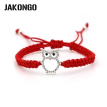 JAKONGO Crystal Owl Charm Bracelet Braided Red Rope Bracelet for Women Men Adjus - £8.96 GBP