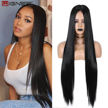 Long Straight Wig 30 Inch Black Wig Middle Part Lace Wigs With High Ligh... - $88.99+
