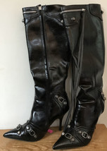Vertundy Vegan Faux Leather Black Tassel Knee High Heeled Buckle Boots 7 - $49.99