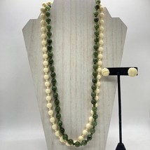 Vintage Avon Fashion Lustre Set Pierced Earrings Faux Ivory Jade Bead Necklaces - £14.79 GBP