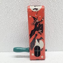 Vintage Tin Litho Halloween Noise Maker Ratchet Made In USA Witch Bats C... - $54.35
