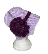 Handmade Crochet Knitted Lavender Bucket Hat Purple Flower BOHO Winter Womens - £13.85 GBP