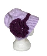 Handmade Crochet Knitted Lavender Bucket Hat Purple Flower BOHO Winter W... - £13.61 GBP