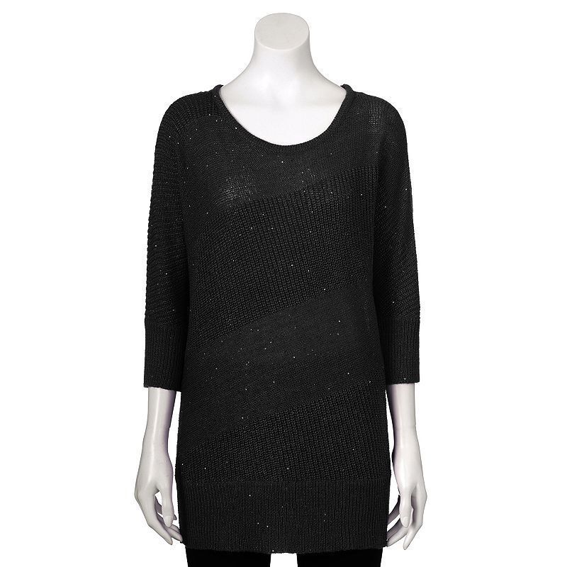 Primary image for Apt 9 Mixed Stitch Sweater Sequin Infused 3/4 Dolman Sleeve Size S Black NWT 