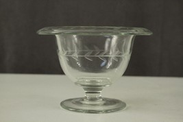 Vintage Mid Century Glass Cut Floral Laurel Wreath Footed Rolled Edge CO... - $20.56