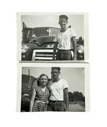 Vtg 1950&#39;s OOAK Photo Lot of 2 Young Couple 50&#39;s GMC Truck Lou &amp; Morrise... - $10.37 CAD