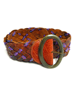 Vintage Motif 56 Women&#39;s Braided Belt Brown Small Genuine Leather Brass ... - $29.61 CAD
