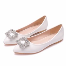 White Pointed Toe Flat Cortical Women Shoes Fashion Rhinestone Metal Decoration  - £39.42 GBP