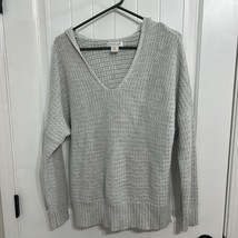 Rachel Zoe Gray Knit V Neck Pullover Hooded Sweater Size Small - $12.86
