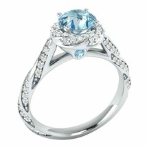 Solid 925 Sterling Silver 2.35Ct Round Cut Aquamarine Engagement Ring in Size 6 - £111.00 GBP