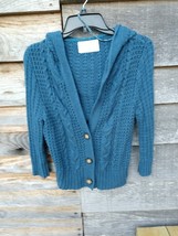 Aeropostale Buttoned Hooded Cardigan Junior Blue Solid Ribbed Hem Long S... - $17.82