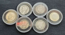 Lot of 6 Dimes 1899 &amp; 1914 Barbers 1917 &amp; 1936 Mercury 1963 D &amp; 1964 Roo... - £34.81 GBP