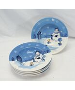 North Crest Home Winter Valley Ice Fishing Snowman Rim Soup Bowls 9&quot; Lot... - $27.43
