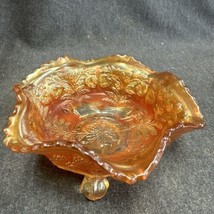 Antique Carnival Glass Fenton Panthers Marigold Ruffled Berry Bowl 1914 3-Footed - $18.81