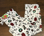 Peanuts womens Christmas Snoopy Gifts Wreath Plush Pajama Pants New L - $28.99