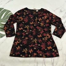 Wear It Womens Vintage Y2k Key Hole Top Size M Black Red Butterfly Flora... - $24.74