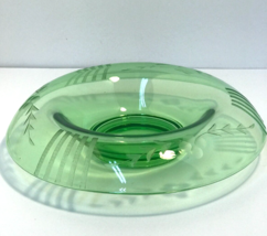 Uranium Vaseline Green Glass Centerpiece Console Etched Depression Bowl Vintage - £35.03 GBP