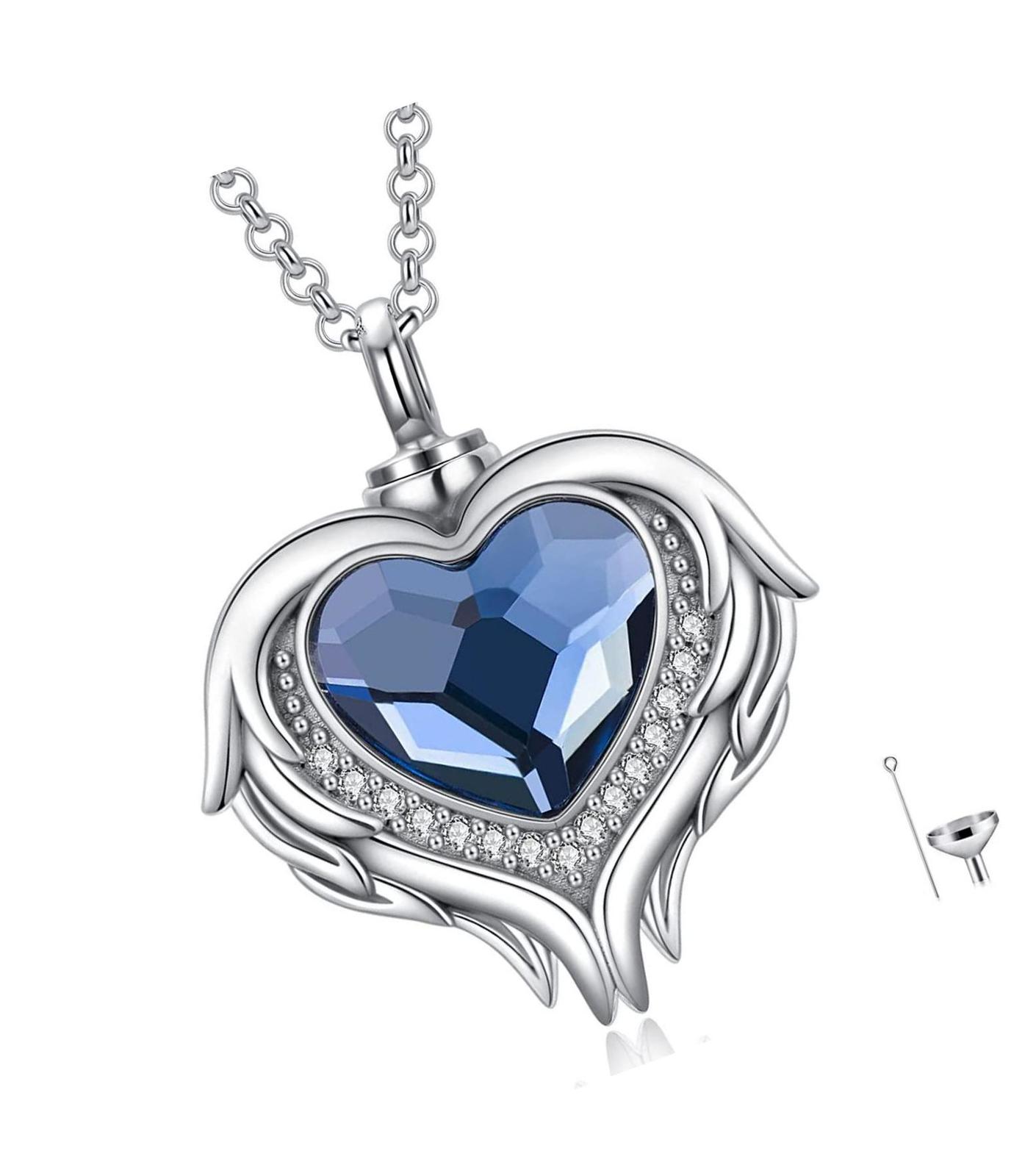 925 Sterling Silver Angel Wing Heart Cremation Urn - $164.76