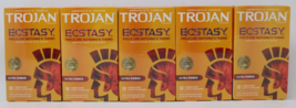 Trojan Ultra Ribbed Ecstasy Lubricated Condoms 10 Count Box Lot of 5 New - £18.85 GBP