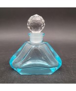 Vintage Art Deco Style Aqua Blue Glass Perfume Bottle w/Crystal Topper - $33.94 CAD
