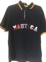 Vtg Nautica Polo shirt Big Spell out Embroidered Sailing nautical Large - £18.99 GBP