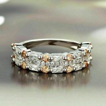 Splendido Rotondo Cz Citrino &amp; Bianco Diamante Fidanzamento Anello 14k Oro - £85.45 GBP