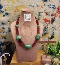 VeroniQ Trends-Designer Vintage Necklace in Green Druzy-Ruby Pink Onyx Beads - £131.86 GBP