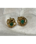 Vtg 9K Yellow Gold Earrings Emerald Color Stone 1.65g Fine Jewelry 14K B... - £101.64 GBP