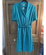 NWT 80&#39;s IFI Dress Size 18 JCPENNY RN59801 Emerald Green/black Vertical ... - $35.00