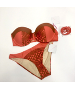 Vanilla Beach Womens Coral Tan Geometric Pattern  2 Piece Bikini Size Sm... - $293.39 MXN