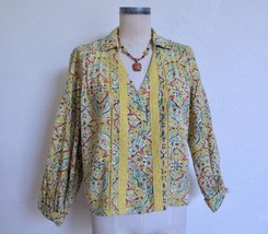 Anthropologie Pilcro Pintuck Peasant Blouse Top XS Lace Insertion Trim Yellow - £17.30 GBP