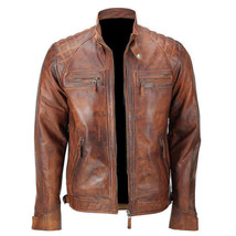 Mens Biker Vintage Motorcycle Classic Diamond Brown Distressed Leather J... - $109.99