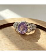 Lavender Amethyst Ring 925 Silver Adjustable Oval Filigree Purple Gift Ring - $39.99