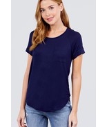 Short Raglan Sleeve Round Neck W/pocket Rayon Spandex Top - $395.51 MXN