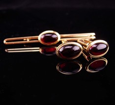 Krementz cufflinks / RED jeweled ends / vintage tie clip / formal wear / mens je - £136.82 GBP