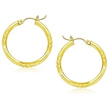 10k Yellow Gold 0.98in Diamond Cut Hoop Earrings (25mm) - £129.18 GBP