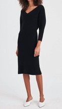 White + Warren cashmere ribbed v neck dress in Black - size M - £183.52 GBP