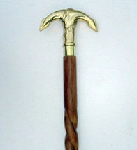Antique Handcarved Wooden Walking Stick Brass Anchor Handle 3Fold Cane For Adult - £55.50 GBP
