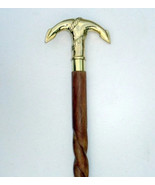 Antique Handcarved Wooden Walking Stick Brass Anchor Handle 3Fold Cane F... - £55.83 GBP