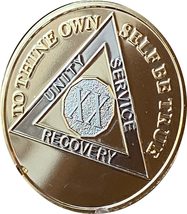20 Year AA Medallion Large 1.5 Inch 22K Bi-Plate Gold Nickel Plated Sobriety Chi - £7.11 GBP
