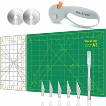 Rotary Cutter And Mat Set: 45Mm Fabric Cutter With 2 Replacement Blades &amp; A3 Cut - £35.16 GBP