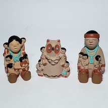 Set of 3 Cleo Teissedre Native American Storyteller Figurines Children 1986 USA - $48.95